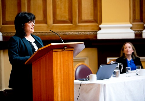 Anne Heraty of CPL Resources plc (Standing) and Orla O’Gorman, Head of Irish Market, Irish Stock Exchange 