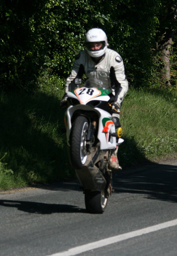 Skerries 100 2012. Paul Gartland doing a wheelie for the camera