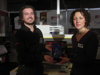Hybrid’s Industrial Products Sales Manager receives the award from Trophex’s Kylie Gould 